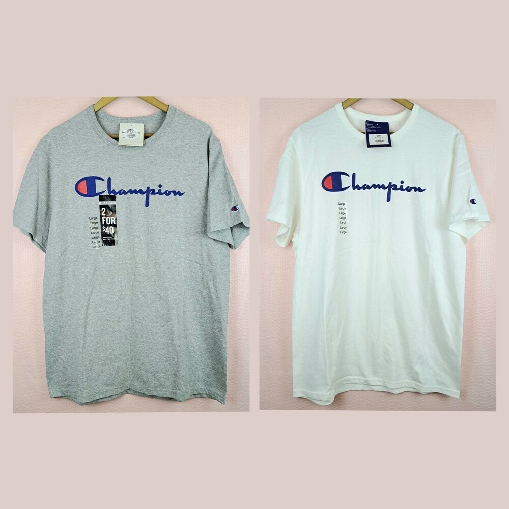 NEW Champion Set of 2 Mens Jersey Short Sleeve Tee White Gray Size L